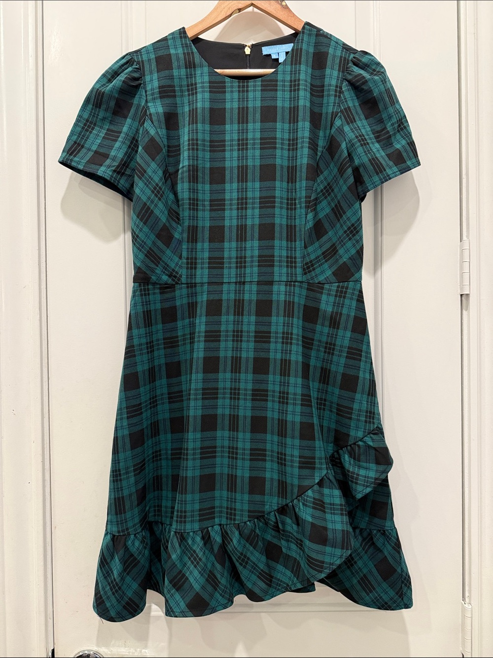 Draper James Hunter Green and Black Plaid Ruffle-Hem Dress